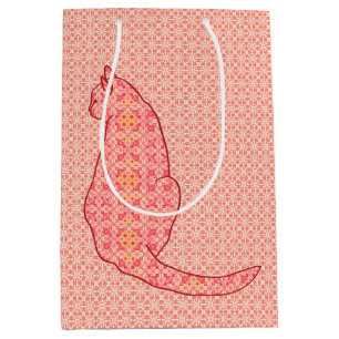 Japanische Katze - Coral Orange Batik Mittlere Geschenktüte