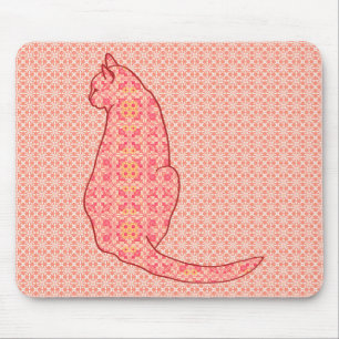 Japanische Katze - Coral Orange Batik Mousepad