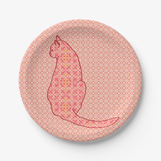 Japanische Katze - Coral Orange Batik Pappteller (Vorderseite)