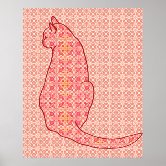 Japanische Katze - Coral Orange Batik Poster (Vorne)