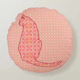 Japanische Katze - Coral Orange Batik Rundes Kissen