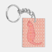 Japanische Katze - Coral Orange Batik Schlüsselanhänger (Vorderseite links)