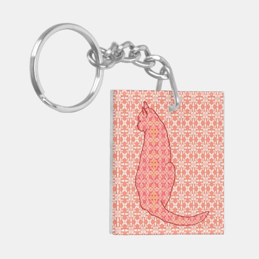 Japanische Katze - Coral Orange Batik Schlüsselanhänger (Vorderseite links)