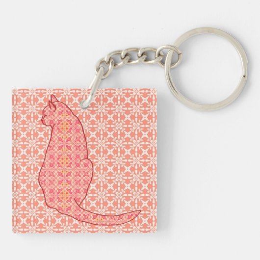 Japanische Katze - Coral Orange Batik Schlüsselanhänger (Rückseite)