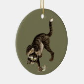 Japanische Katze fängt einen Frosch Keramik Ornament (Rechts)