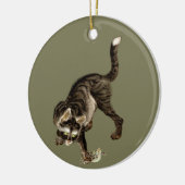 Japanische Katze fängt einen Frosch Keramik Ornament (Links)