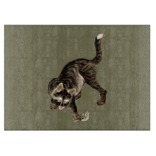Japanische Katze fängt einen Frosch Schneidebrett (Vorderseite)