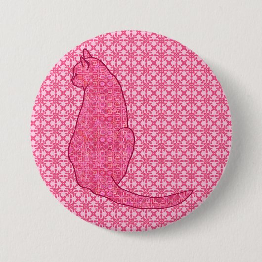 Japanische Katze - Fuchsia Pink Batik Button (Vorderseite)