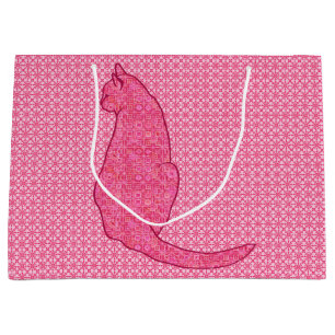 Japanische Katze - Fuchsia Pink Batik Große Geschenktüte