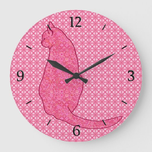 Japanische Katze - Fuchsia Pink Batik Große Wanduhr (Vorderseite)
