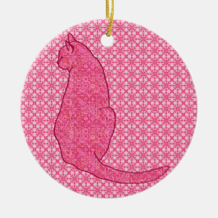 Japanische Katze - Fuchsia Pink Batik Keramikornament