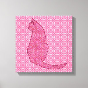 Japanische Katze - Fuchsia Pink Batik Leinwanddruck