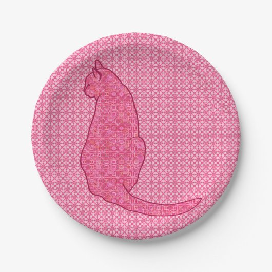 Japanische Katze - Fuchsia Pink Batik Pappteller (Vorderseite)