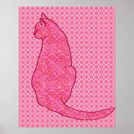 Japanische Katze - Fuchsia Pink Batik Poster (Vorne)