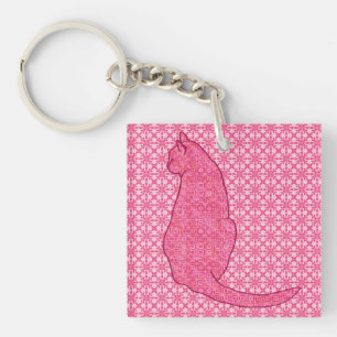 Japanische Katze - Fuchsia Rosa Batik Schlüsselanhänger