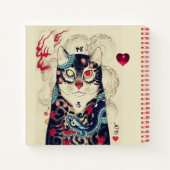 JAPANISCHE KATZE IN SNAKE TATTOO, Rotes Herz Notizblock (Rückseite)