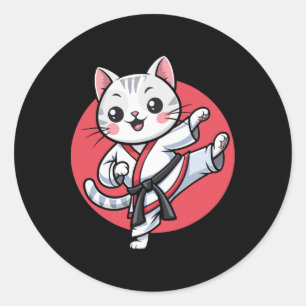 Japanische Katze Karate Kawaii Jiu Jitsu Women Gir Runder Aufkleber