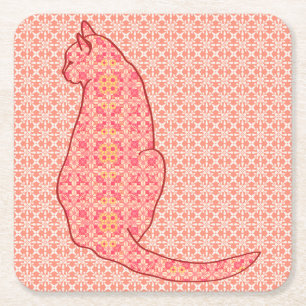 Japanische Katze - korallenroter orange Batik Rechteckiger Pappuntersetzer