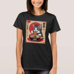 Japanische Katze mit grünen Augen, die Ramen-Desig T-Shirt