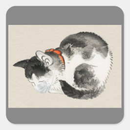 JAPANISCHE KATZE MIT MASK-STICKERS-ETIKETTEN QUADRATISCHER AUFKLEBER