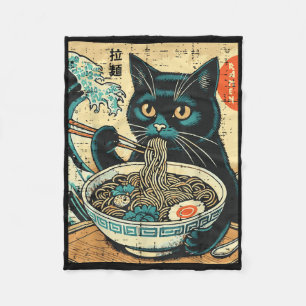 Japanische Katze Ramen Great Wave Vintag Art Food Fleecedecke