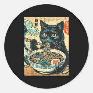 Japanische Katze Ramen Great Wave Vintag Art Food  Runder Aufkleber