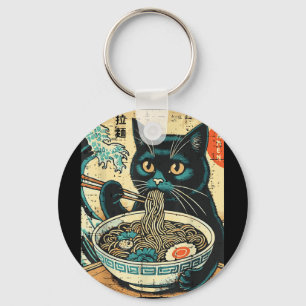 Japanische Katze Ramen Great Wave Vintag Art Food  Schlüsselanhänger