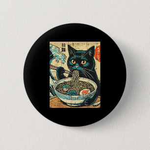 Japanische Katze Ramen Große Welle Vintage Art Foo Button