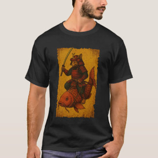 Japanische Katze Reitet Koi Fisch Ukiyo-e Samurai  T-Shirt