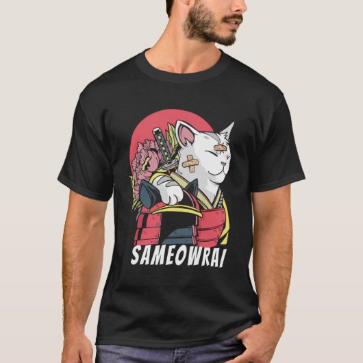 Japanische Katze Samurai Katana Sameowrai Anime Fu T-Shirt (Vorderseite)