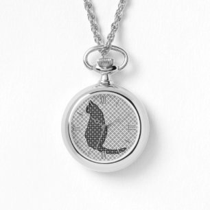 Japanische Katze - Schwarz-Weiß-Kimono-Druck Armbanduhr