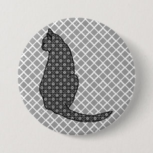 Japanische Katze - Schwarz-Weiß-Kimono-Druck Button