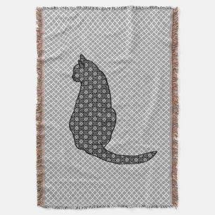 Japanische Katze - Schwarz-Weiß-Kimono-Druck Decke