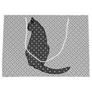 Japanische Katze - Schwarz-Weiß-Kimono-Druck Große Geschenktüte