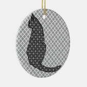 Japanische Katze - Schwarz-Weiß-Kimono-Druck Keramik Ornament (Rechts)
