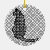 Japanische Katze - Schwarz-Weiß-Kimono-Druck Keramik Ornament (Hinten)