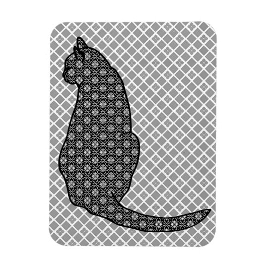 Japanische Katze - Schwarz-Weiß-Kimono-Druck Magnet (Vertikal)
