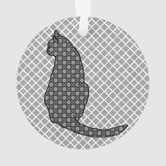 Japanische Katze - Schwarz-Weiß-Kimono-Druck Ornament (Rückseite)