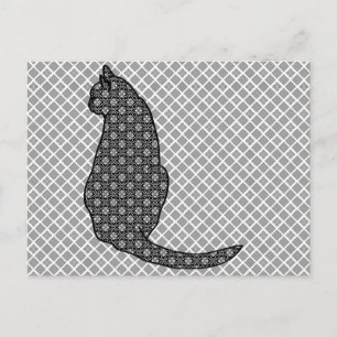 Japanische Katze - Schwarz-Weiß-Kimono-Druck Postkarte