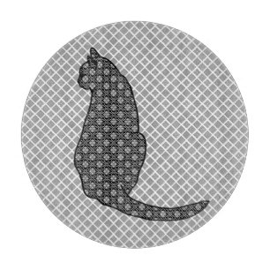 Japanische Katze - Schwarz-Weiß-Kimono-Druck Schneidebrett