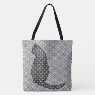 Japanische Katze - Schwarz-Weiß-Kimono-Druck Tasche