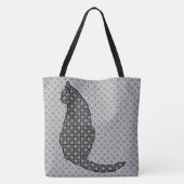 Japanische Katze - Schwarz-Weiß-Kimono-Druck Tasche (Rückseite)