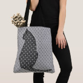Japanische Katze - Schwarz-Weiß-Kimono-Druck Tasche (Von Nahem)