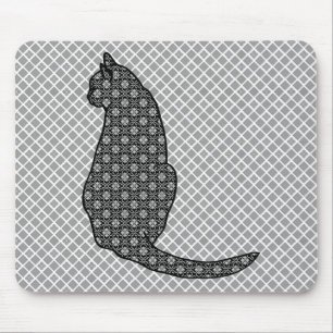 Japanische Katze - Schwarzweiss-Kimono-Druck Mousepad