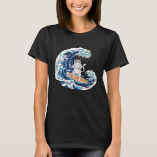 Japanische Katze surft auf einer Welle Strand Ozea T-Shirt