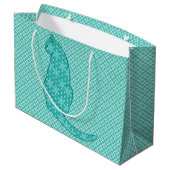 Japanische Katze - Türkisfarben Kimono Print Große Geschenktüte (Rückseite Schrägansicht)