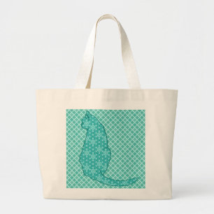 Japanische Katze - Türkisfarben Kimono Print Jumbo Stoffbeutel