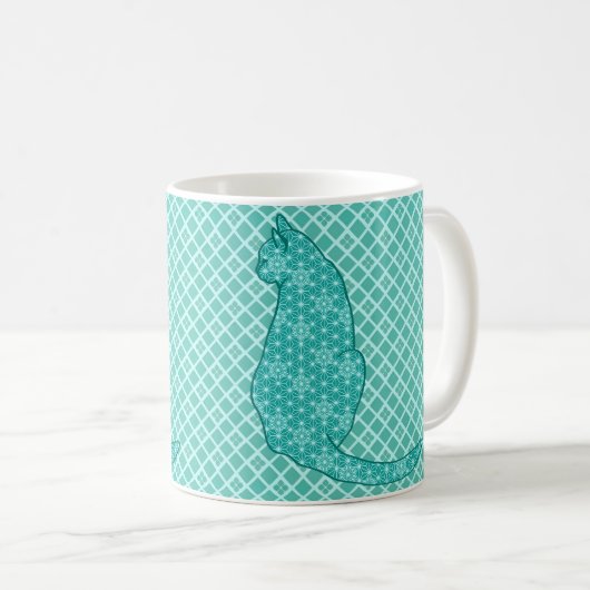 Japanische Katze - Türkisfarben Kimono Print Kaffeetasse (VorderseiteRechts)