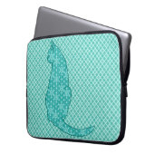 Japanische Katze - Türkisfarben Kimono Print Laptopschutzhülle (Vorderseite Links)