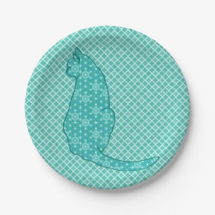 Japanische Katze - Türkisfarben Kimono Print Pappteller